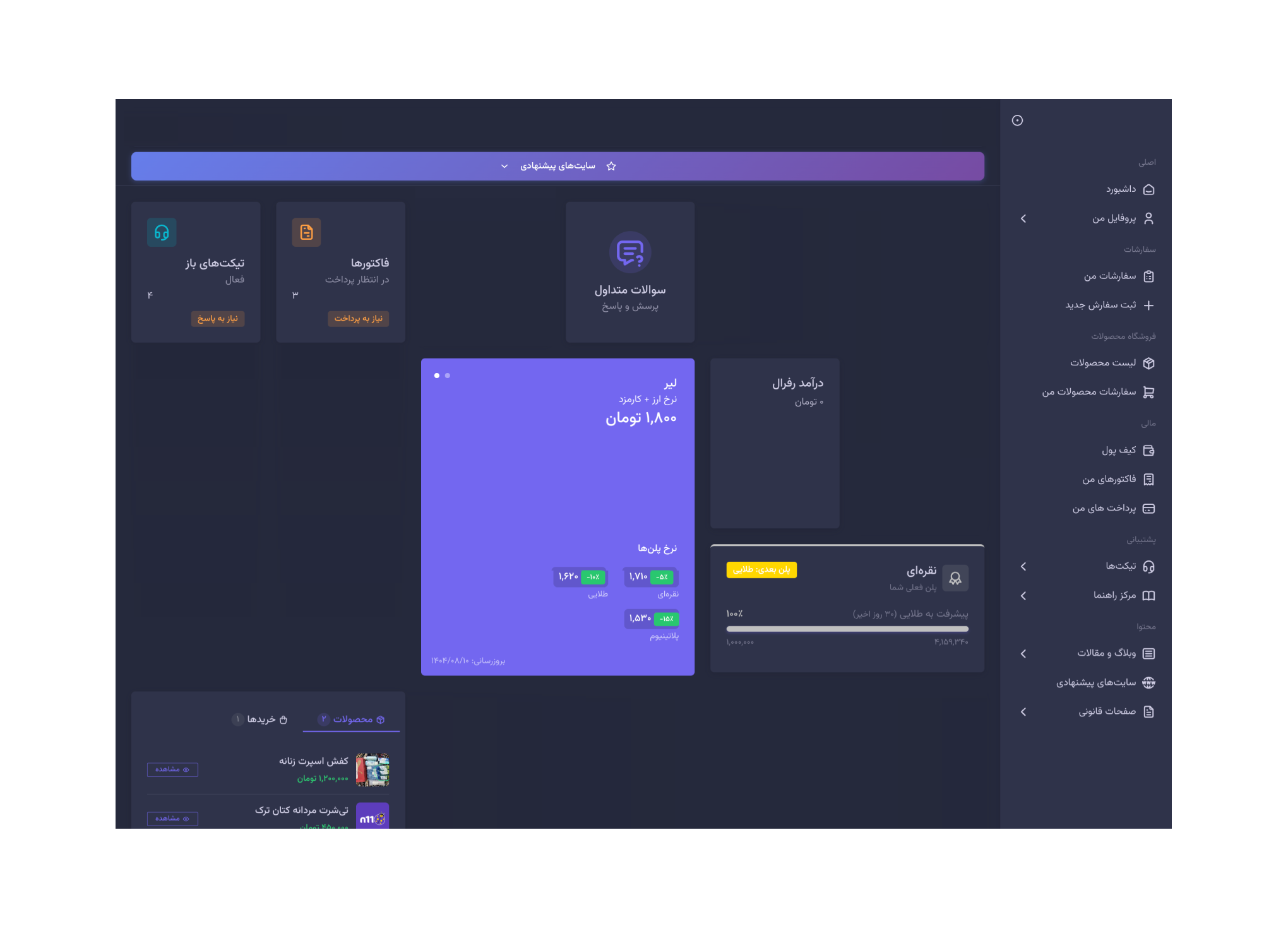 داشبورد کاربری